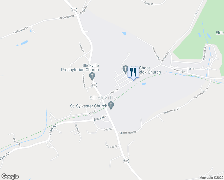 map of restaurants, bars, coffee shops, grocery stores, and more near 119 Main Street in Irwin