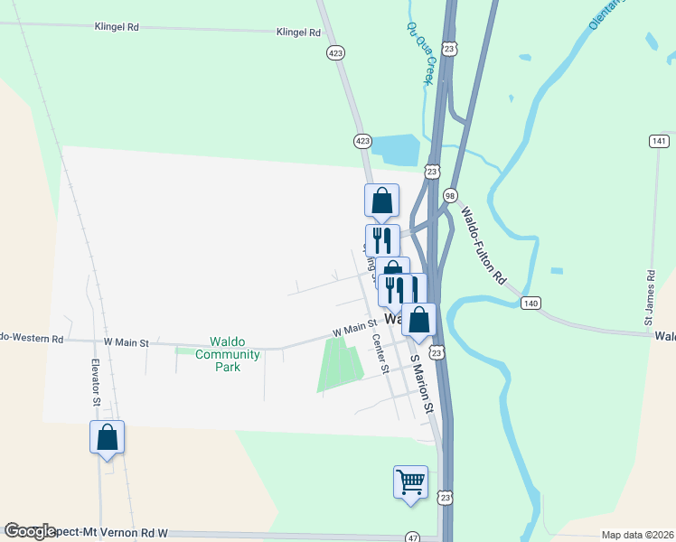 map of restaurants, bars, coffee shops, grocery stores, and more near 136 Casey Street in Waldo