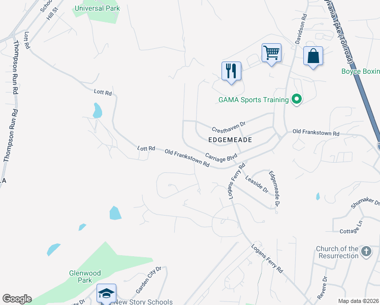 map of restaurants, bars, coffee shops, grocery stores, and more near 225 Carriage Boulevard in Pittsburgh