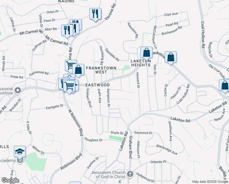 map of restaurants, bars, coffee shops, grocery stores, and more near 9203 Vantine Street in Pittsburgh