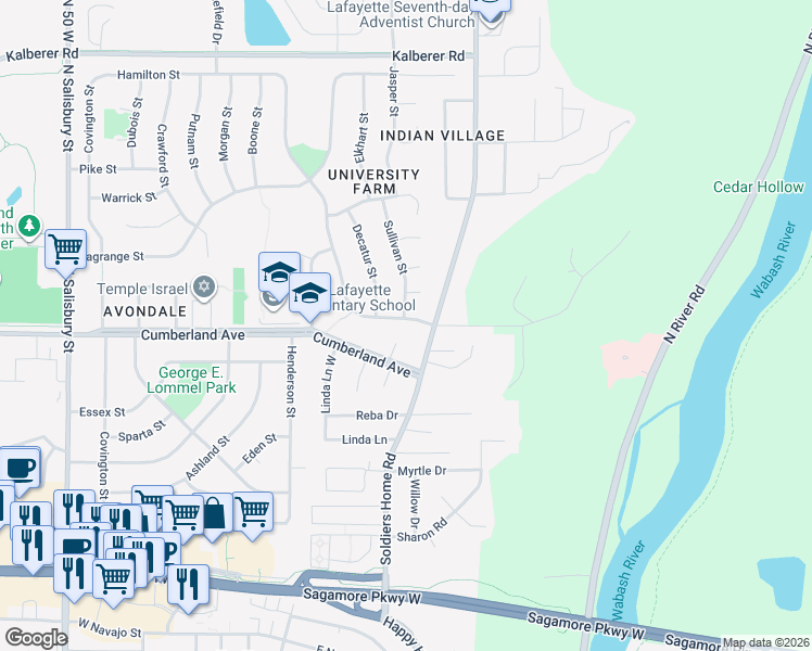map of restaurants, bars, coffee shops, grocery stores, and more near 312 Hamilton Street in West Lafayette