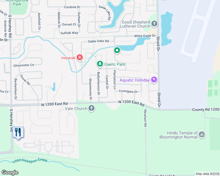 map of restaurants, bars, coffee shops, grocery stores, and more near 1403 Cashel Drive in Bloomington