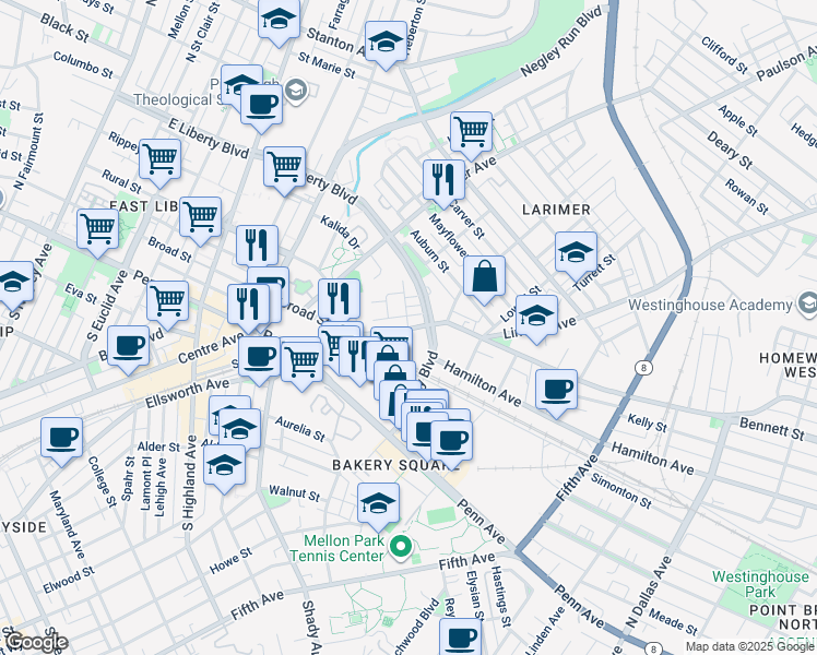 map of restaurants, bars, coffee shops, grocery stores, and more near 308 Enright Court in Pittsburgh
