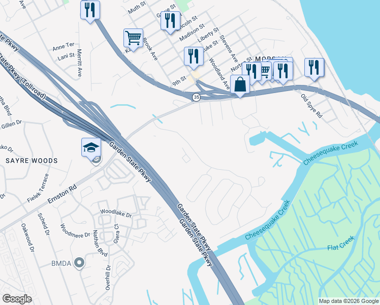 map of restaurants, bars, coffee shops, grocery stores, and more near 3003 Lighthouse Lane in Sayreville