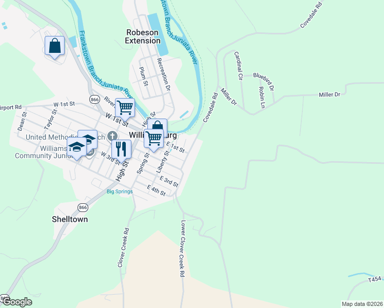 map of restaurants, bars, coffee shops, grocery stores, and more near 99 Locust Street in Williamsburg