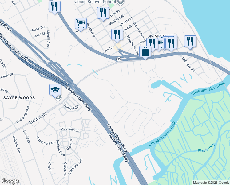 map of restaurants, bars, coffee shops, grocery stores, and more near 3003 Lighthouse Lane in Sayreville