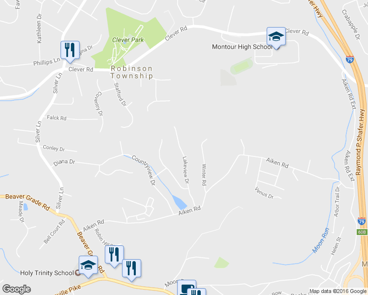 map of restaurants, bars, coffee shops, grocery stores, and more near 132 Lakeview Drive in Canonsburg
