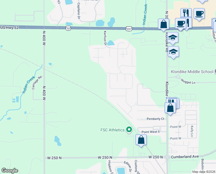 map of restaurants, bars, coffee shops, grocery stores, and more near 2773 Morallion Drive in West Lafayette