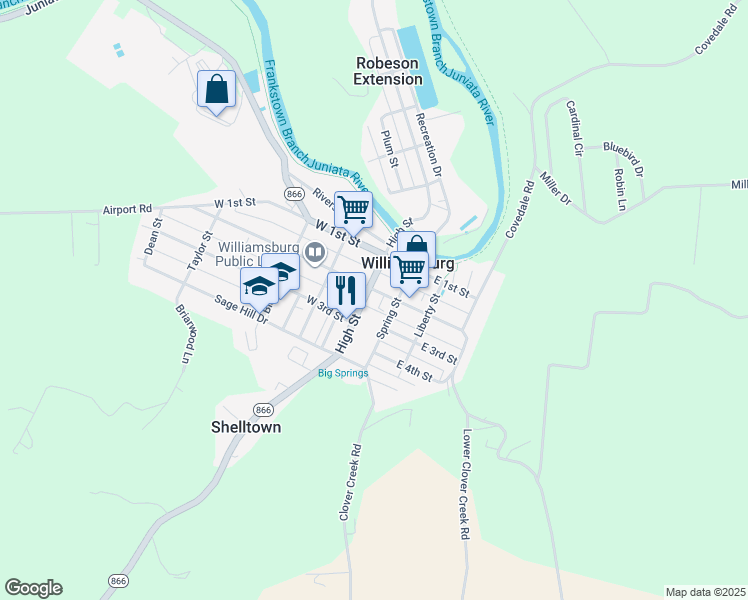 map of restaurants, bars, coffee shops, grocery stores, and more near 317 E 2nd St in Williamsburg