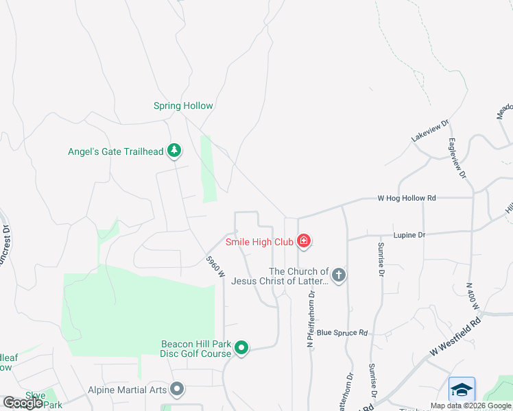 map of restaurants, bars, coffee shops, grocery stores, and more near 5886 West Timber Ridge Lane in Highland
