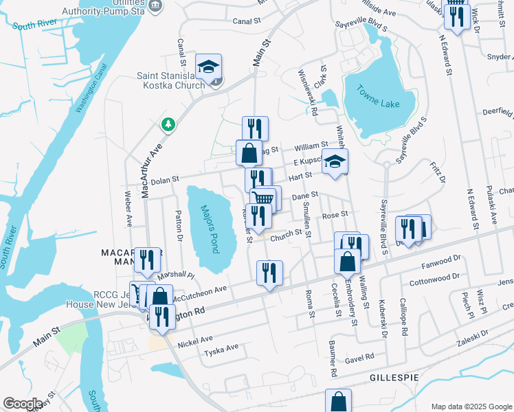 map of restaurants, bars, coffee shops, grocery stores, and more near in Sayreville