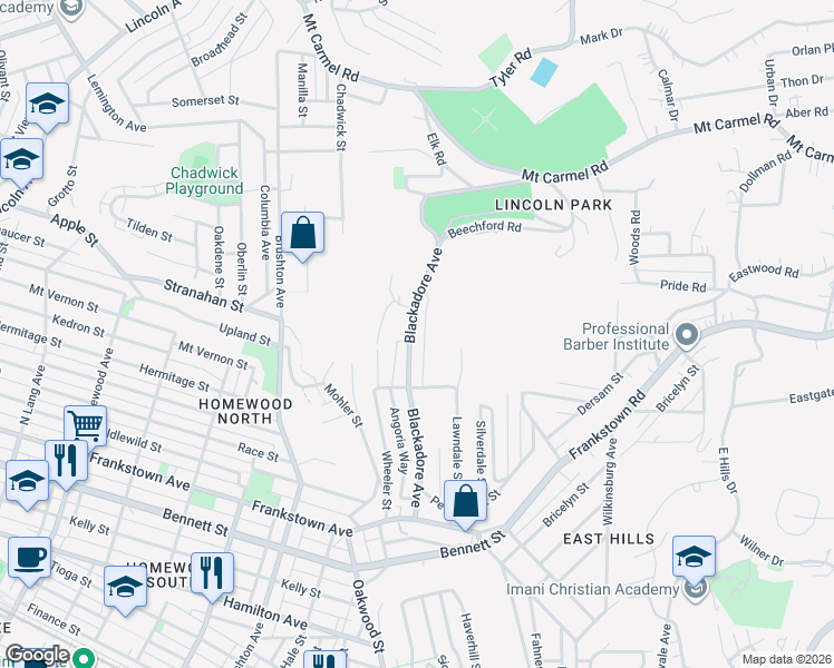 map of restaurants, bars, coffee shops, grocery stores, and more near 1255 Blackadore Avenue in Pittsburgh
