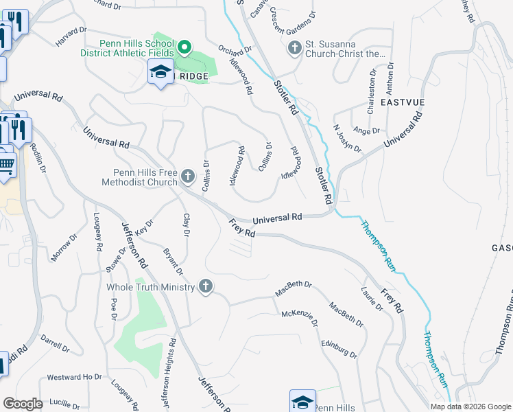 map of restaurants, bars, coffee shops, grocery stores, and more near 298 Idlewood Road in Pittsburgh