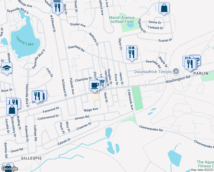 map of restaurants, bars, coffee shops, grocery stores, and more near 1 Harrison Street in Sayreville