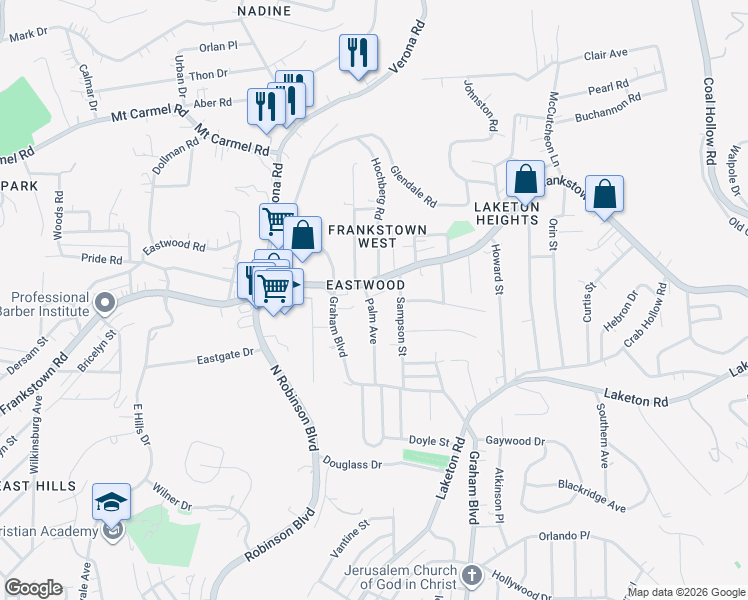 map of restaurants, bars, coffee shops, grocery stores, and more near 2003 Palm Avenue in Penn Hills