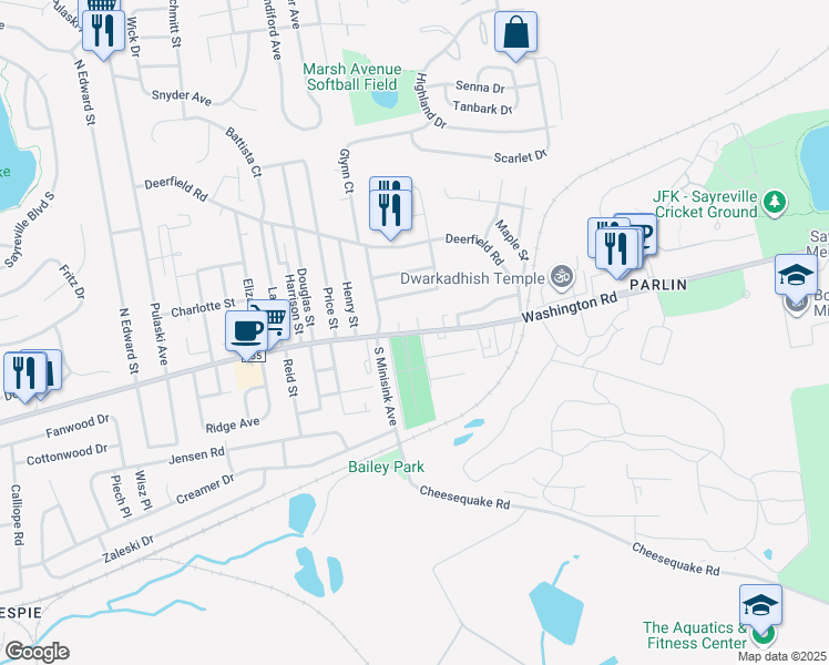 map of restaurants, bars, coffee shops, grocery stores, and more near County Road 535 in Sayreville
