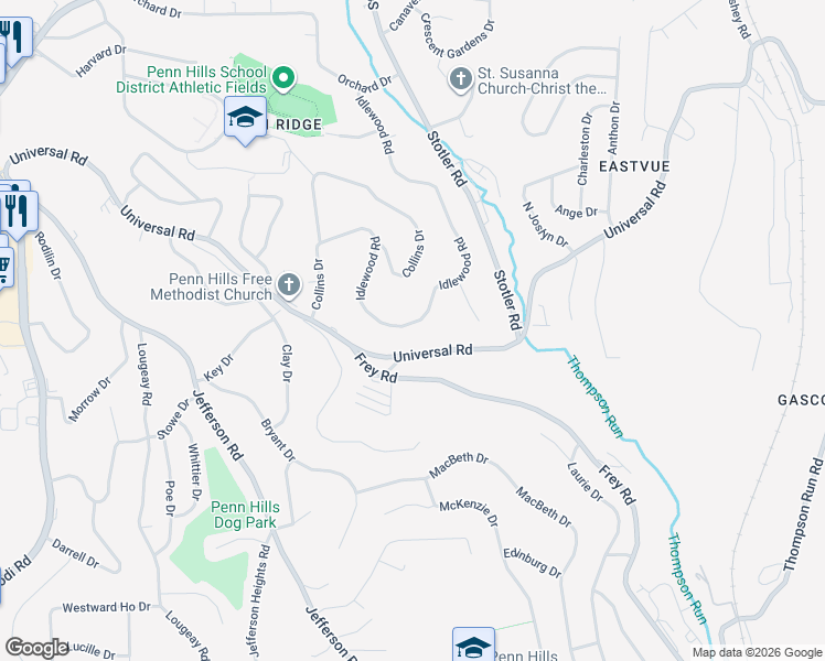 map of restaurants, bars, coffee shops, grocery stores, and more near 308 Idlewood Road in Pittsburgh