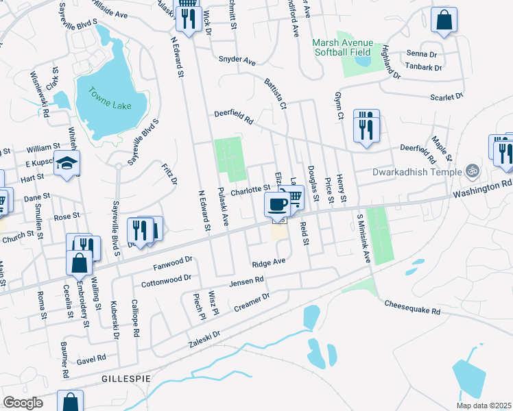 map of restaurants, bars, coffee shops, grocery stores, and more near 16 Outlook Avenue in Sayreville