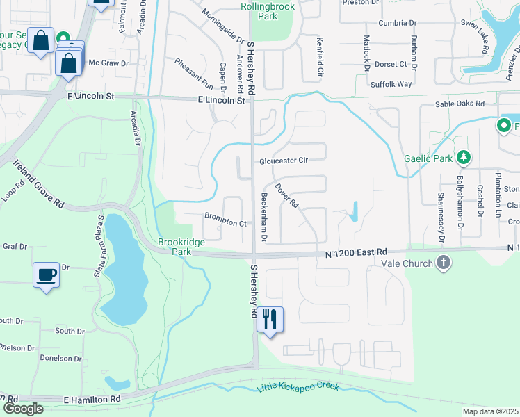 map of restaurants, bars, coffee shops, grocery stores, and more near 1515 Beckenham Drive in Bloomington