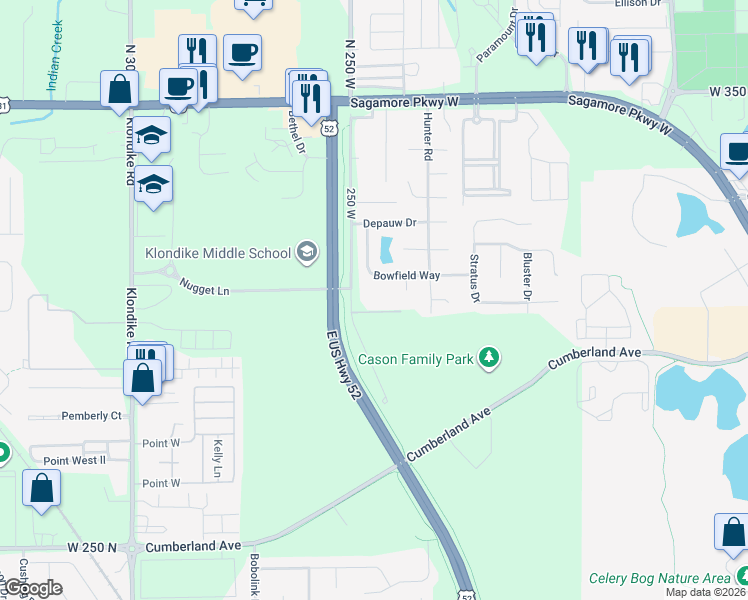 map of restaurants, bars, coffee shops, grocery stores, and more near 3051 McCormick Road in West Lafayette