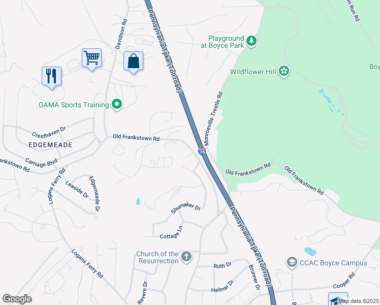 map of restaurants, bars, coffee shops, grocery stores, and more near 542 Old Frankstown Road in Monroeville