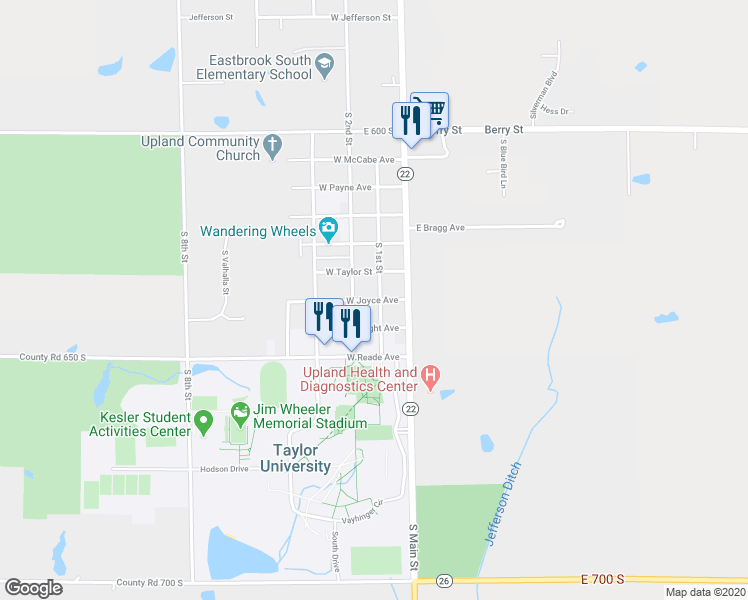 map of restaurants, bars, coffee shops, grocery stores, and more near 180 West Joyce Avenue in Upland