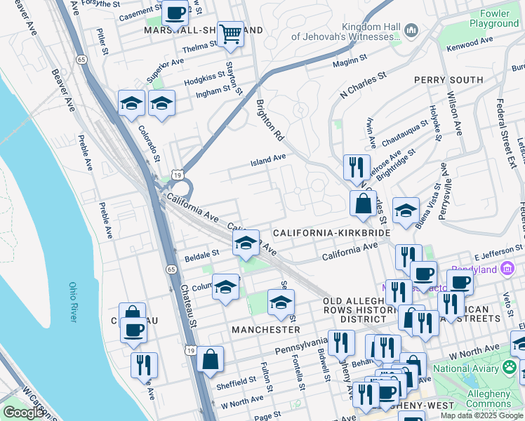 map of restaurants, bars, coffee shops, grocery stores, and more near 1206 Stranmore St in Pittsburgh