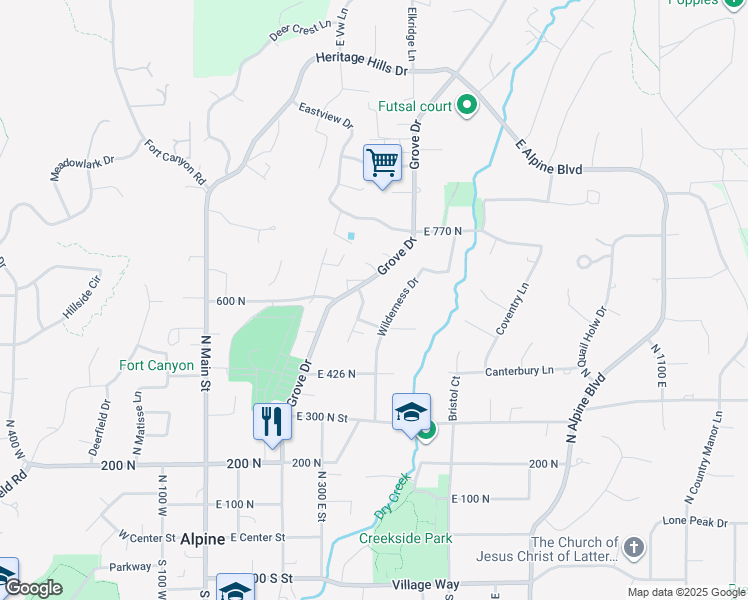 map of restaurants, bars, coffee shops, grocery stores, and more near 588 Mountainville Circle in Alpine
