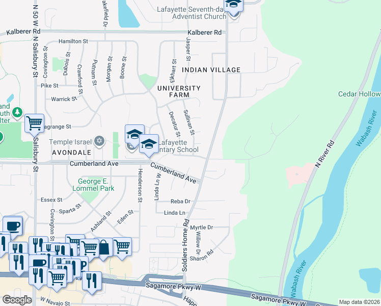 map of restaurants, bars, coffee shops, grocery stores, and more near 312 Hamilton Street in West Lafayette