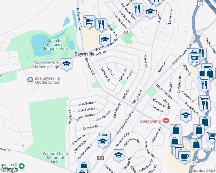 map of restaurants, bars, coffee shops, grocery stores, and more near 58 Cori Street in Sayreville