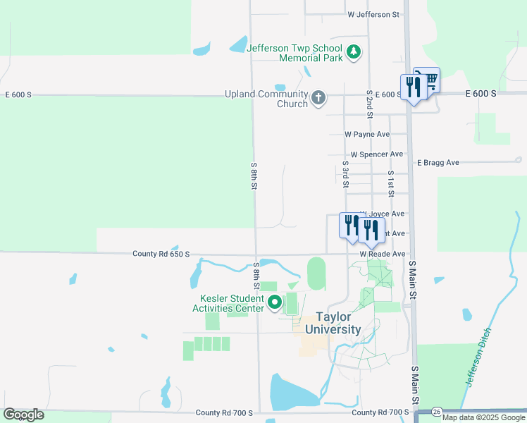 map of restaurants, bars, coffee shops, grocery stores, and more near 1479 South 8th Street in Upland