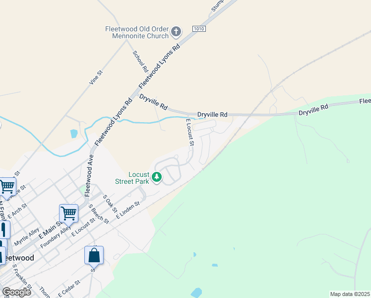 map of restaurants, bars, coffee shops, grocery stores, and more near 701 East Locust Street in Fleetwood