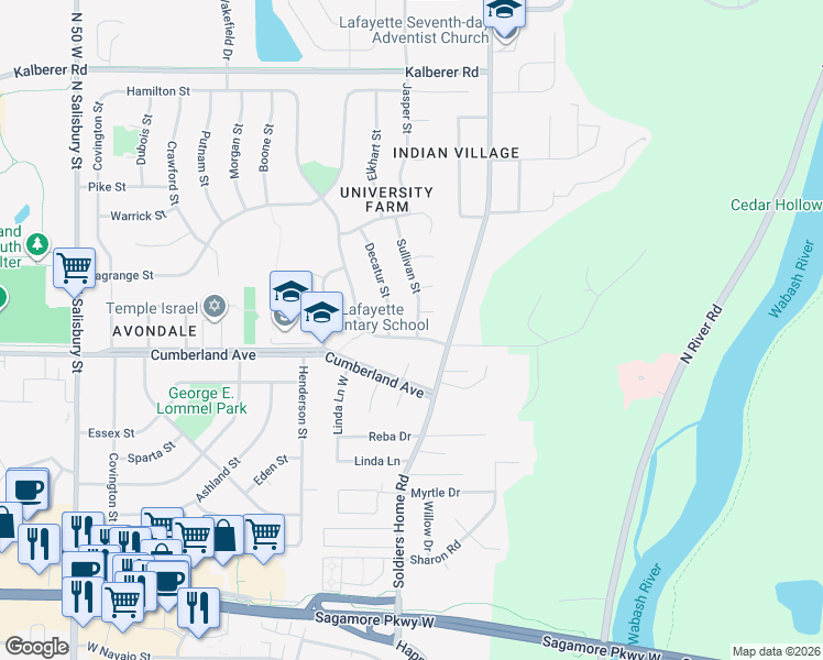 map of restaurants, bars, coffee shops, grocery stores, and more near 312 Hamilton Street in West Lafayette