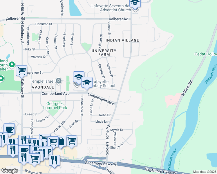 map of restaurants, bars, coffee shops, grocery stores, and more near 312 Hamilton Street in West Lafayette