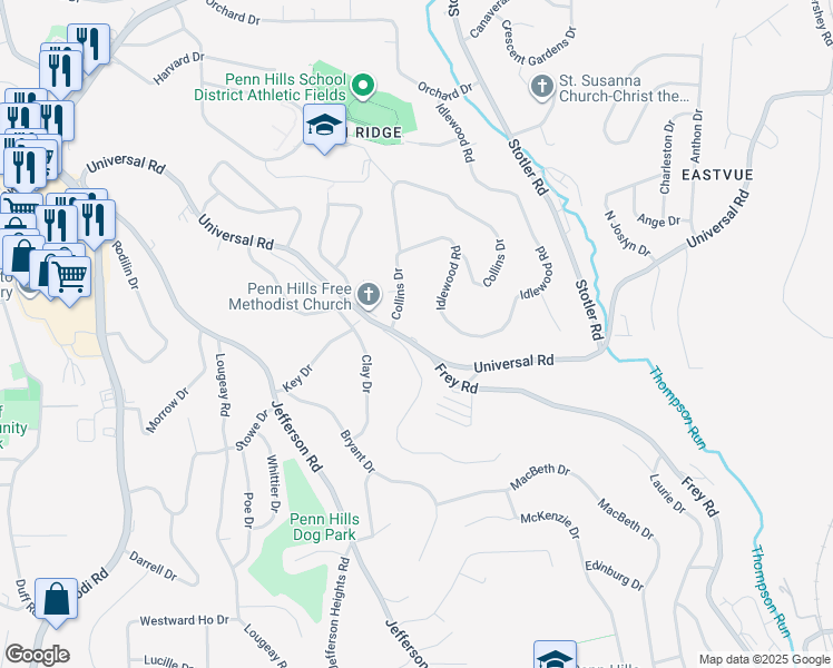 map of restaurants, bars, coffee shops, grocery stores, and more near 815 Universal Road in Pittsburgh