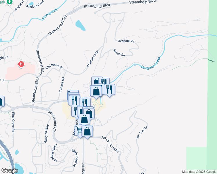 map of restaurants, bars, coffee shops, grocery stores, and more near 2000 Ski Time Square Drive in Steamboat Springs