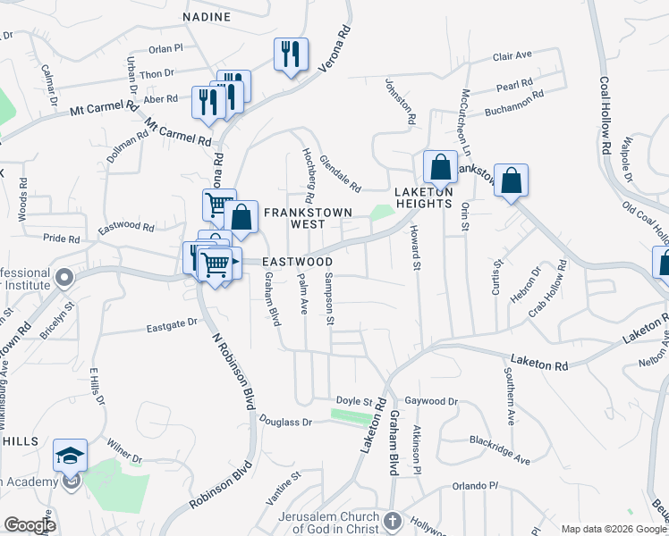map of restaurants, bars, coffee shops, grocery stores, and more near 9203 Vantine Street in Pittsburgh