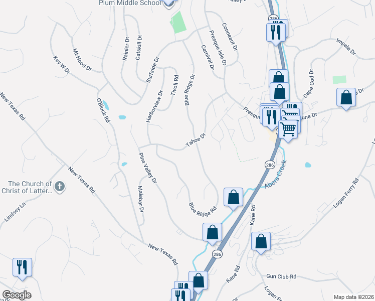 map of restaurants, bars, coffee shops, grocery stores, and more near 706 Blue Ridge Road in Pittsburgh
