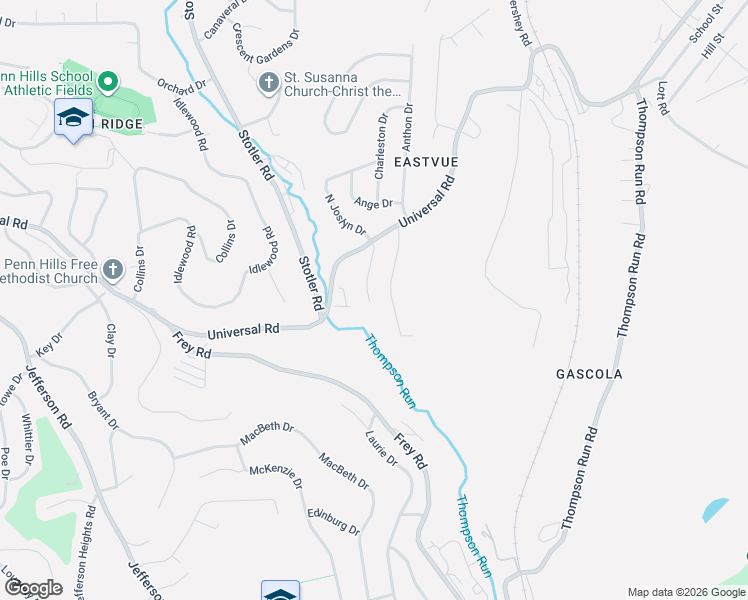 map of restaurants, bars, coffee shops, grocery stores, and more near 150 South Joslyn Drive in Pittsburgh