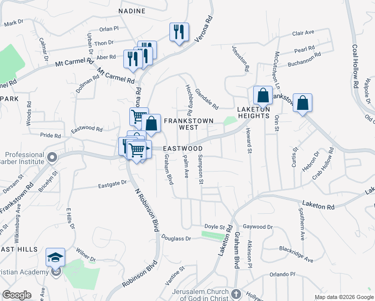 map of restaurants, bars, coffee shops, grocery stores, and more near 2003 Palm Avenue in Penn Hills