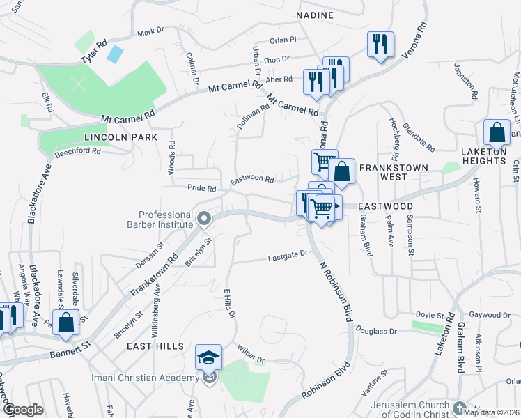 map of restaurants, bars, coffee shops, grocery stores, and more near 8916 Pennsylvania 380 in Penn Hills