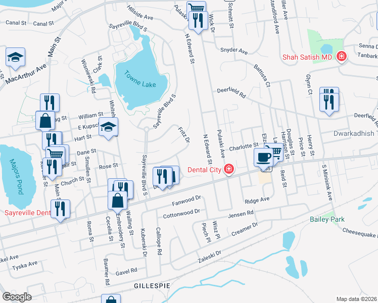 map of restaurants, bars, coffee shops, grocery stores, and more near 41 Fritz Drive in Sayreville