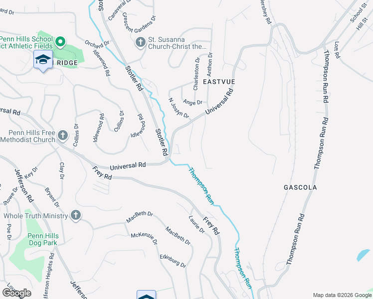 map of restaurants, bars, coffee shops, grocery stores, and more near 150 South Joslyn Drive in Pittsburgh
