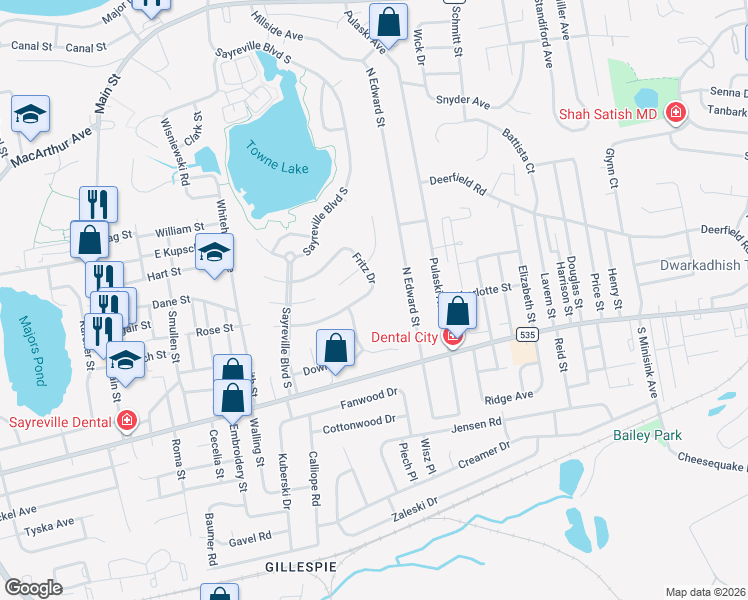 map of restaurants, bars, coffee shops, grocery stores, and more near 41 Fritz Drive in Sayreville