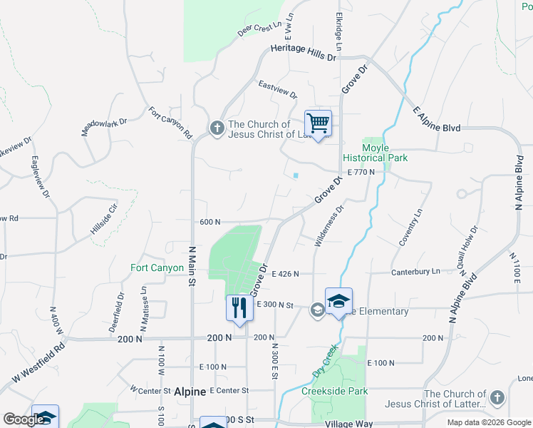 map of restaurants, bars, coffee shops, grocery stores, and more near 623 North Patterson Lane in Alpine