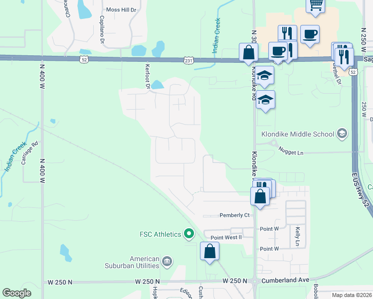 map of restaurants, bars, coffee shops, grocery stores, and more near 2850 Morallion Drive in West Lafayette