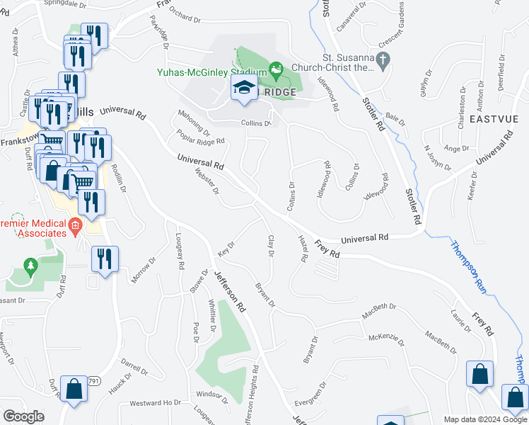 map of restaurants, bars, coffee shops, grocery stores, and more near 306 Clay Drive in Pittsburgh