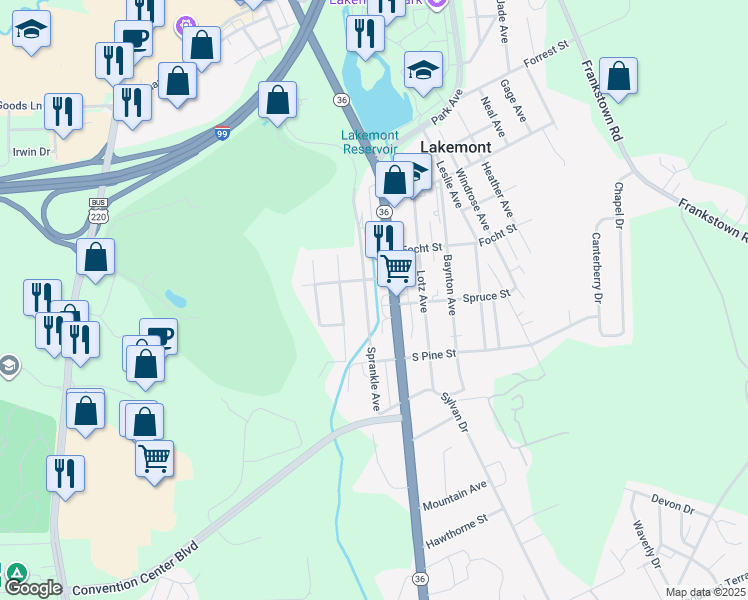 map of restaurants, bars, coffee shops, grocery stores, and more near 415 Sprankle Avenue in Altoona
