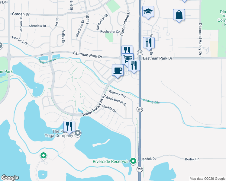 map of restaurants, bars, coffee shops, grocery stores, and more near 108 Rock Bridge Drive in Windsor