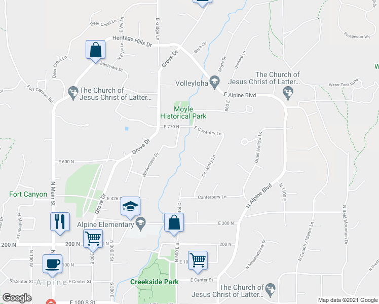 map of restaurants, bars, coffee shops, grocery stores, and more near 653 Hampton Court in Alpine
